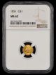 1851 Type 1 Gold $1 NGC MS62