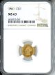 1861 $1 Gold NGC MS63