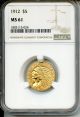 1912 $5 Gold NGC MS61