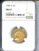 1909 D $5 Gold Indian NGC MS62