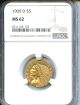 1909 D $5 Gold Indian NGC MS62